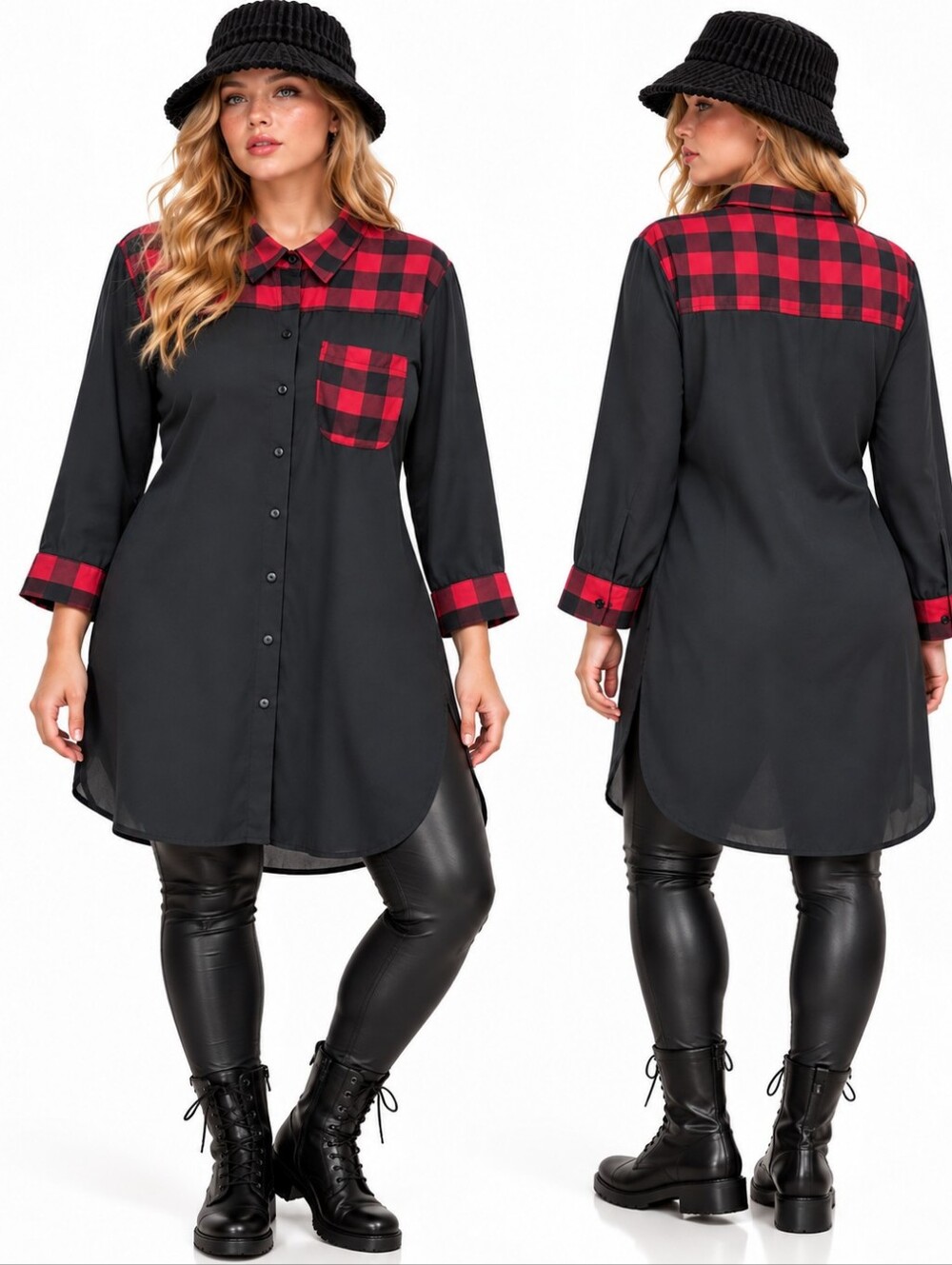 Ashley Stewart Buffalo Plaid Button-Front Tunic Top Plus Size 18/20 Shirt Dress